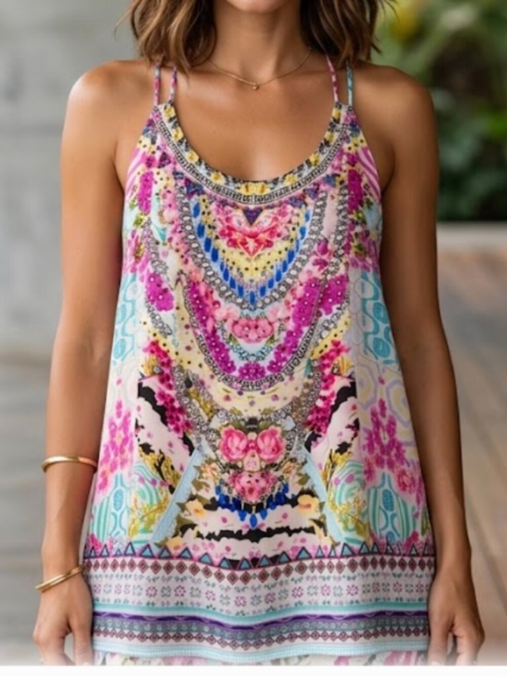 Camilla Australian Silk Racerback Cami Tank Top Crystal Embellished Size Medium